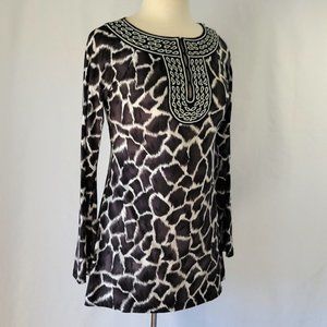 INC Giraffe Print Tunic Top Black & Gray Size Small